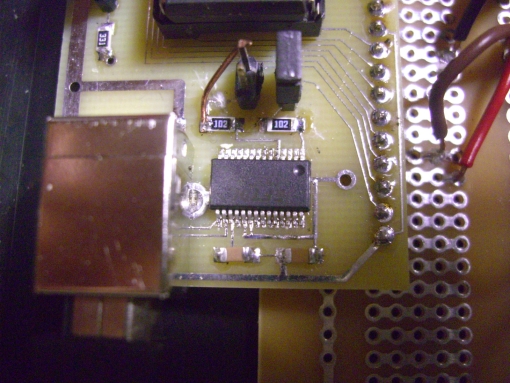 Close up of the FTDI Chip and USB Connector