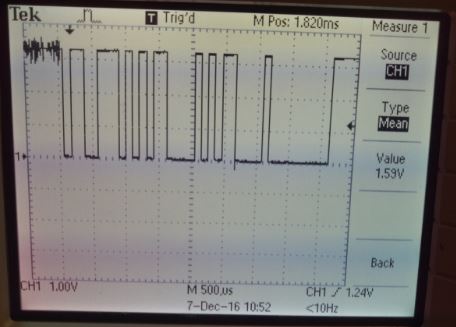 Serial signal output from glove PIC