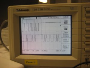 Picture of our serial transmission on an oscilloscope
