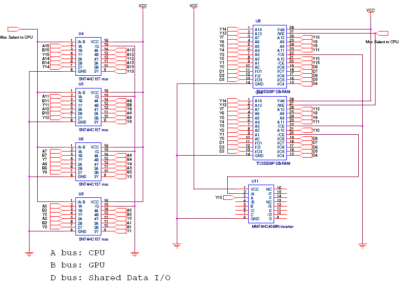 A schematic of the Apple II Emulator Memory Module can be seen in the schematic below.