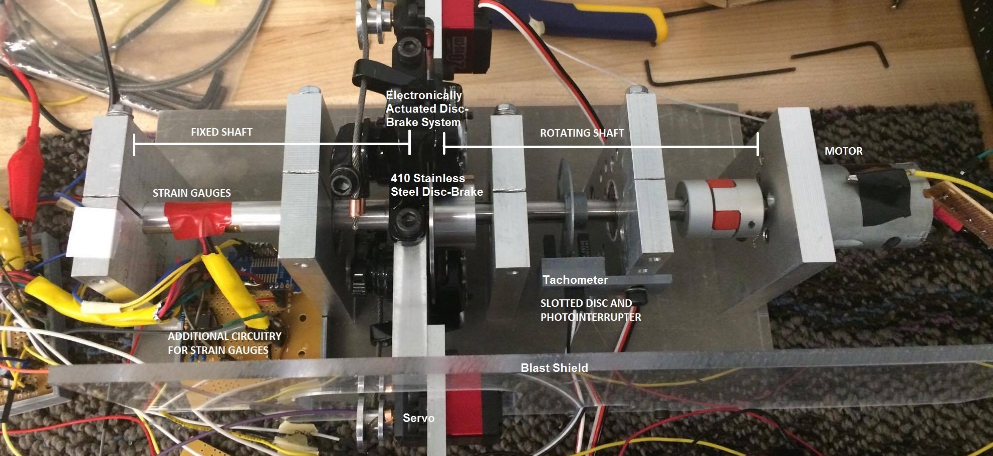 mechanical setup labeled, top view