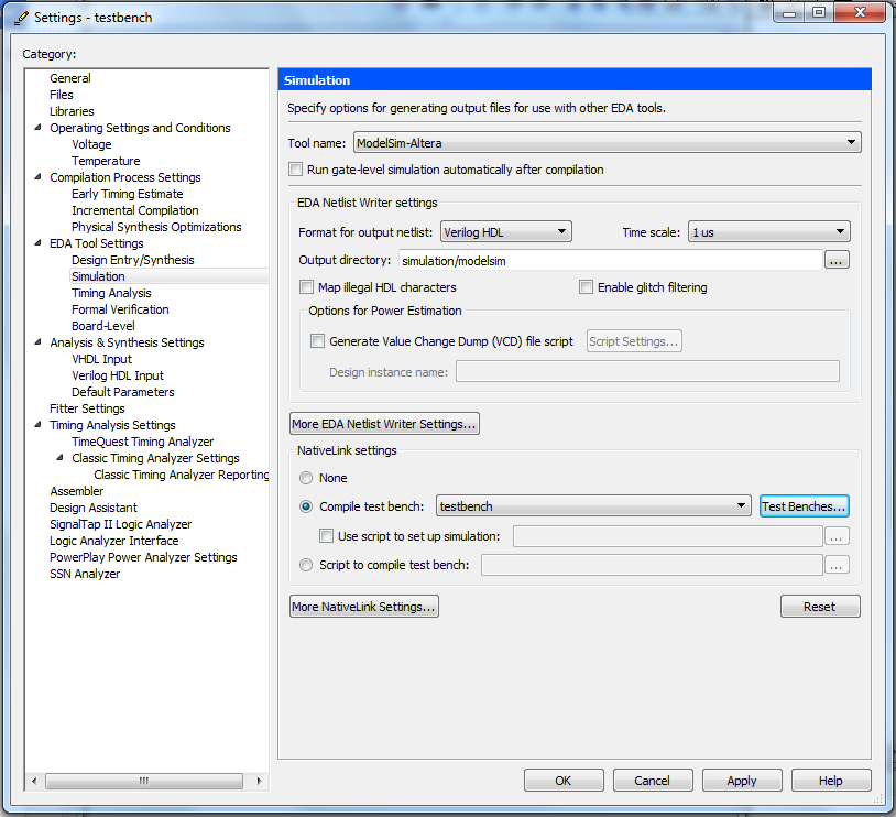 modelsim altera post synthesis example